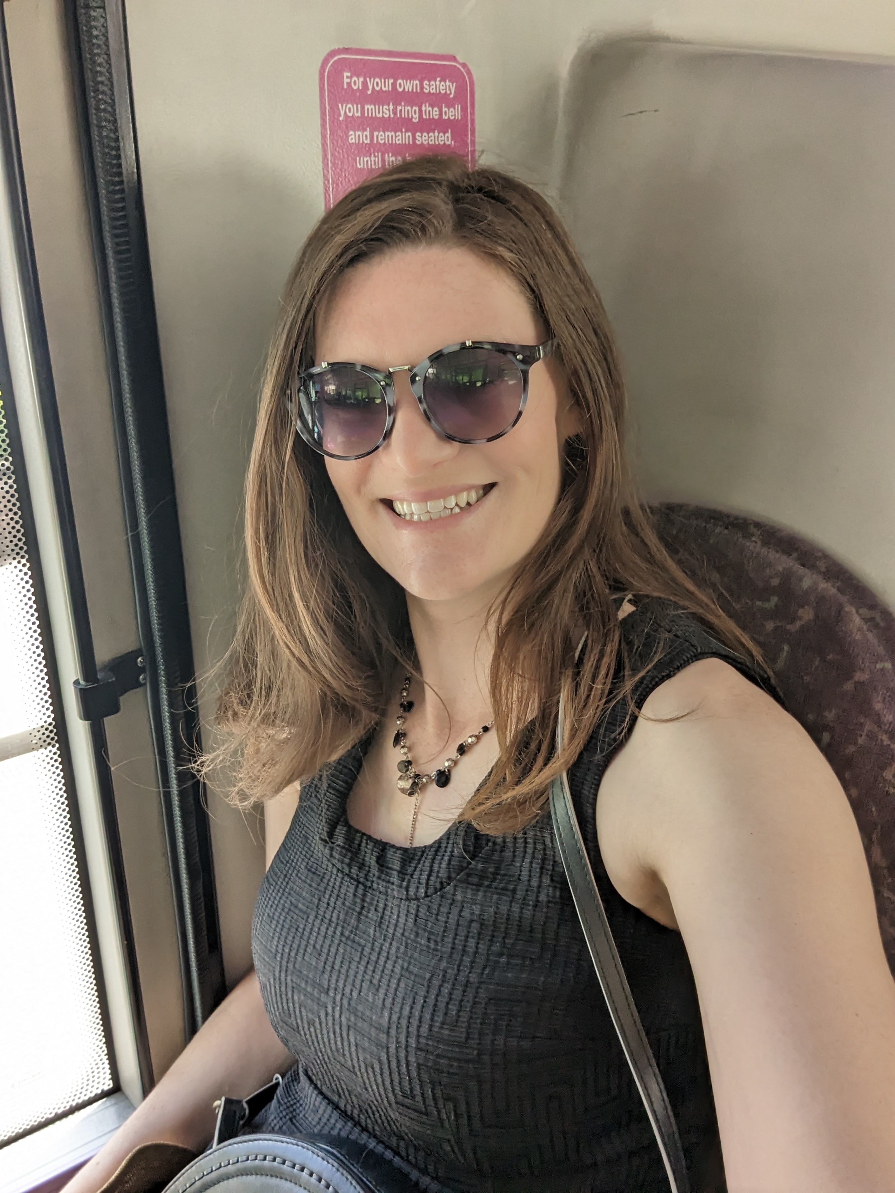 Nicola Smith on a bus