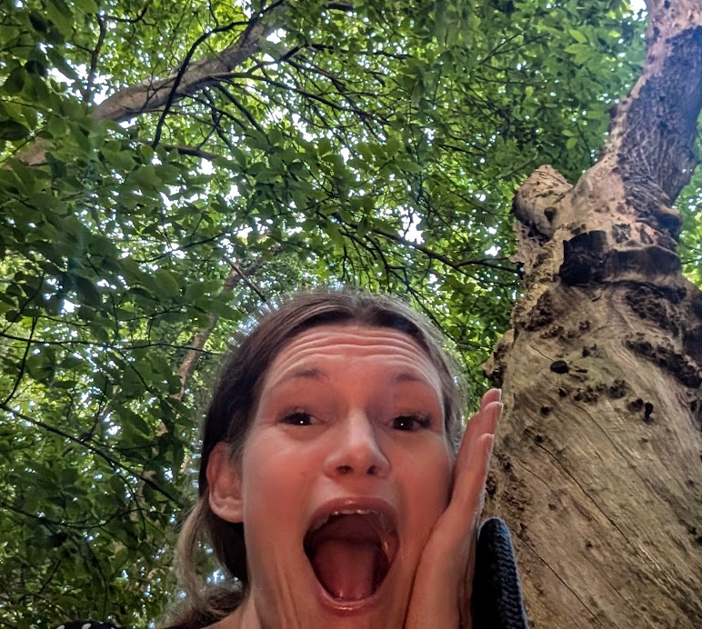 Nicola Smith looking dramatic next to the Y tree