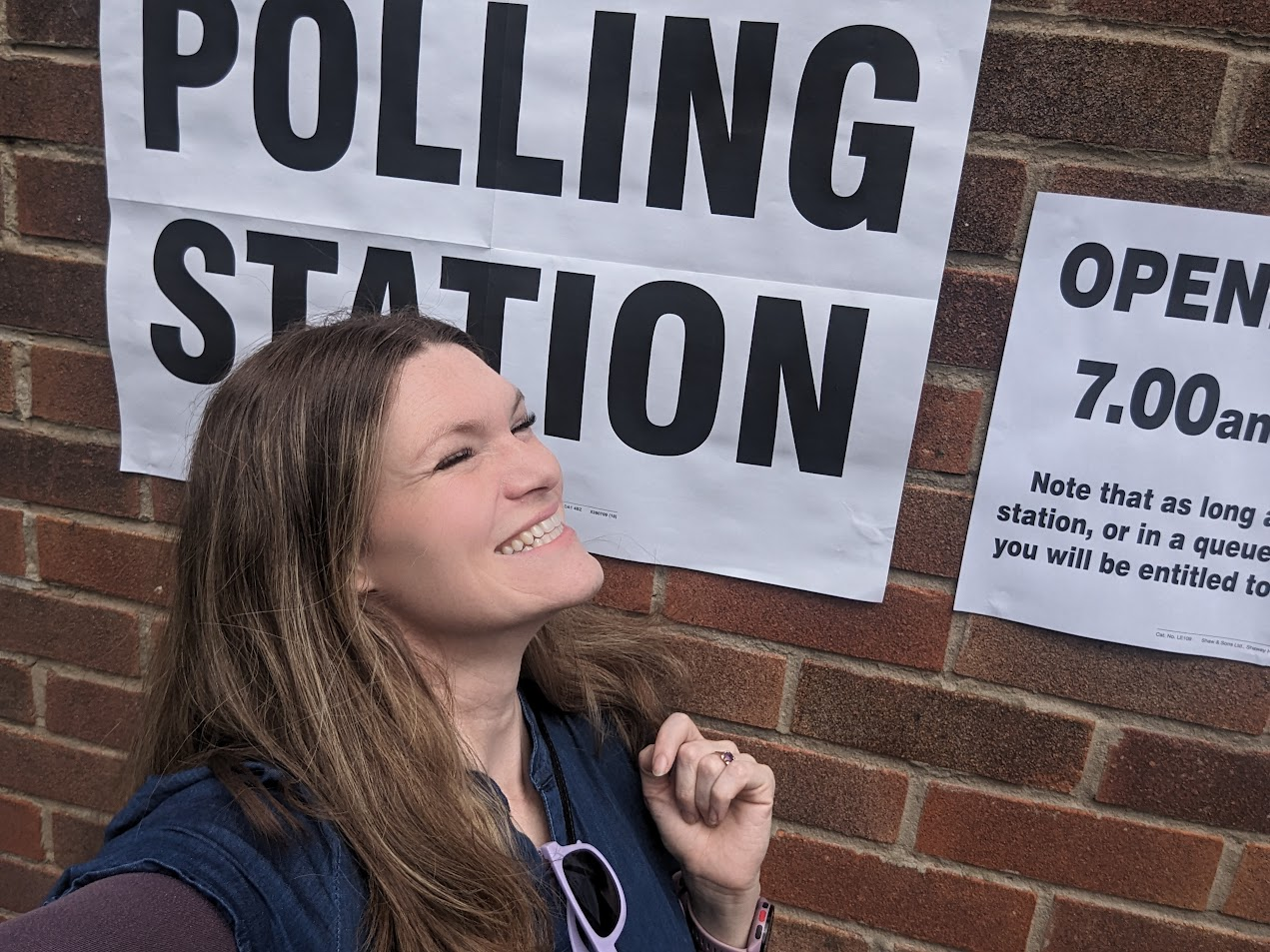 Nicola Smith next to polling station sign